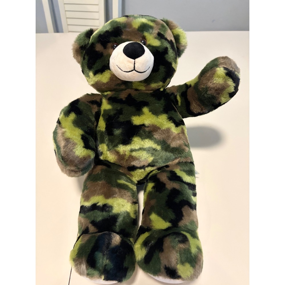 Build A-Bear Workshop Camo Teddy Bear Green Brown Woodland Camouflage Plush 16in